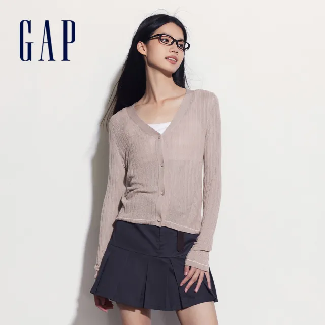 【GAP】女裝 V領長袖針織衫-粉色(537135)