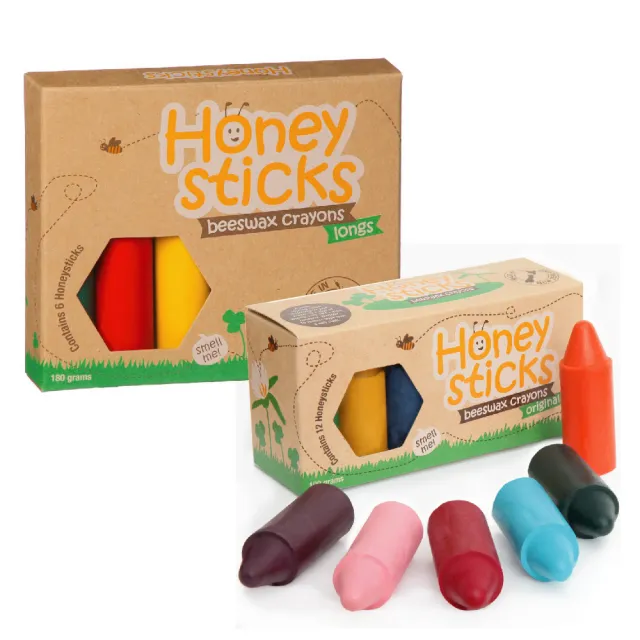 【HONEY STICKS】紐西蘭純天然蜂蠟無毒蠟筆-1-3歲以上幼童適用(6色高胖型＋12色矮胖型)