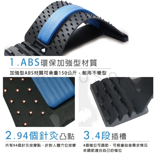 【Beroso 倍麗森】四段弧形腰椎按摩類針炙拉背器C00003(背部伸展器 拉筋 防駝背 禮品)