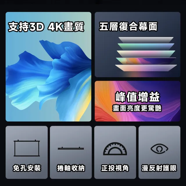 【知家家】84吋 壁挂支架兩用布幕 金屬布幕 投影布幕 金屬布幕 抗光幕布(4K Ultra畫質/附三角腳架)