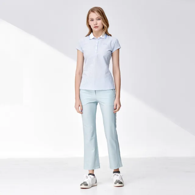 【PING】女款組織條紋吸濕排汗短袖POLO衫-藍(日本素材/GOLF/高爾夫球衫/RA24113-53)