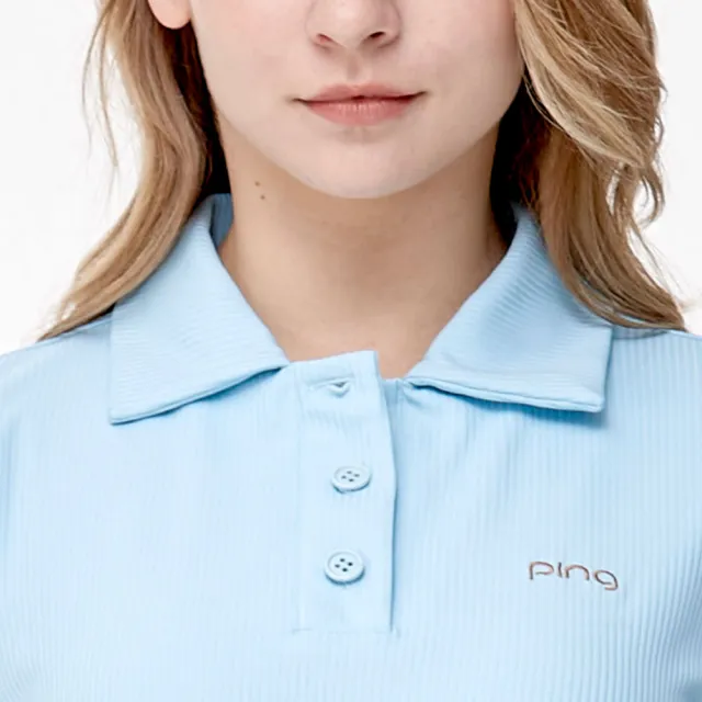【PING】女款翻領短版高爾夫短袖上衣-藍(吸濕排汗/抗UV/GOLF/高爾夫球衫/RA24112-53)