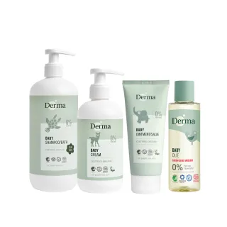 【Derma 丹麥德瑪】寶寶全方位洗護四件組-沐浴500ml+護膚250ml+萬用膏100ml+按摩油150ml(嬰幼童)