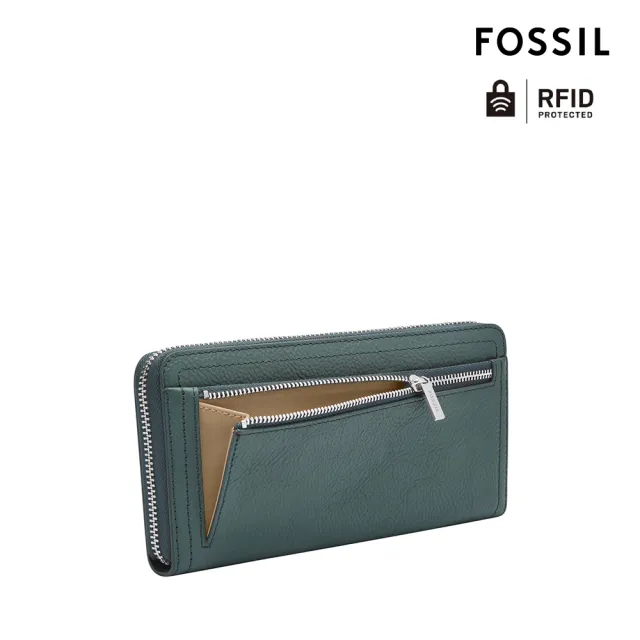 【FOSSIL 官方旗艦館】Logan 多層真皮拉鍊RFID防盜長夾-霧藍色 SL7831451