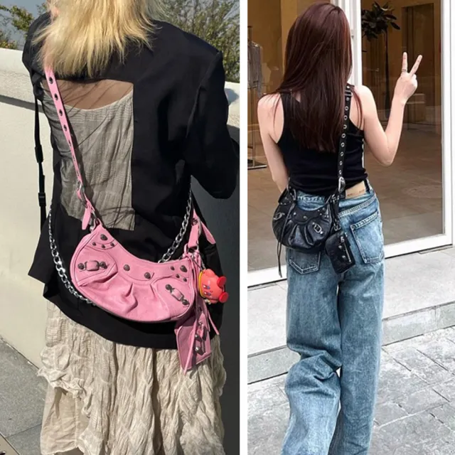 【MoonDy】雙11 包包 女生包包 半月包 機車包 腋下包 真皮包包 Y2K ins包包 鉚釘包 褶皺包 水餃