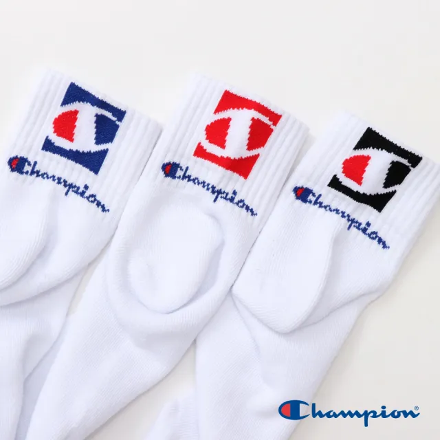 【Champion】官方直營-經典大C x 草寫LOGO短襪3入(白色)