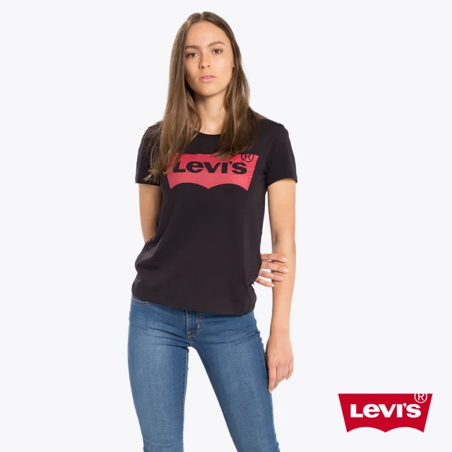 【LEVIS】女款 重磅短袖T恤/修身版型/經典Logo/210GSM厚棉 黑 上衣 熱賣單品 A2806-0000