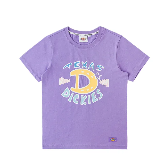 【Dickies】女款丁香紫純棉胸前大尺寸趣味文字印花短袖T恤｜DK011631F62