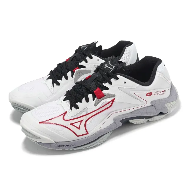 【MIZUNO 美津濃】排球鞋 Wave Lightning Z8 男鞋 白 紅 灰 輕量 室內運動 羽排鞋 美津濃(V1GA2400-96)