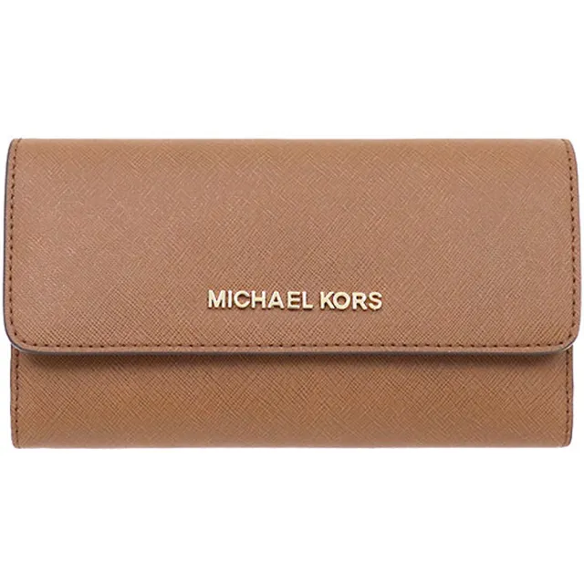 【Michael Kors】防刮皮革/PVC釦式後拉鍊三折中長夾(6色)