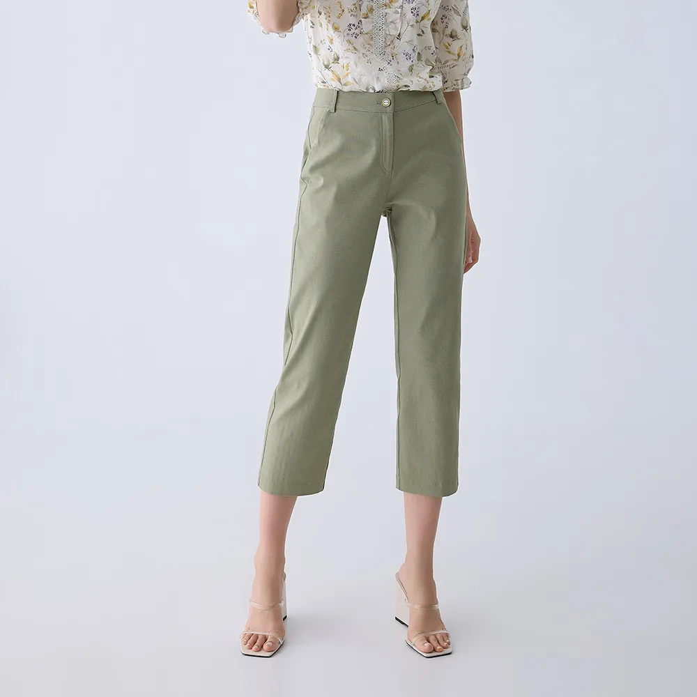 ILEY 伊蕾】休閒俐落直筒褲(淺綠色；M-XL；1242076427) - momo
