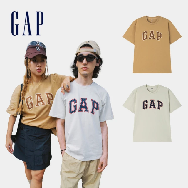 GAP 男女同款 Logo純棉圓領短袖T恤-淺米綠色(608999)