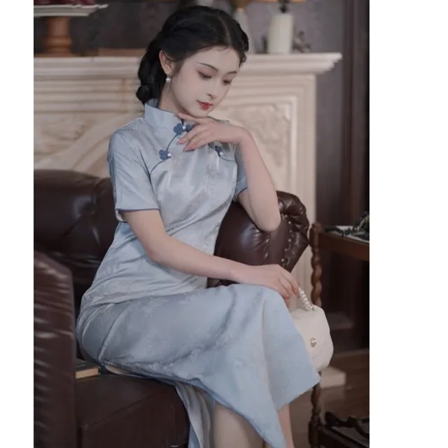 【巴黎精品】現貨+預購 女新中式旗袍連身裙改良旗袍A字裙長裙大碼洋裝休閒大尺碼女裝(古典綢面a1gc40)