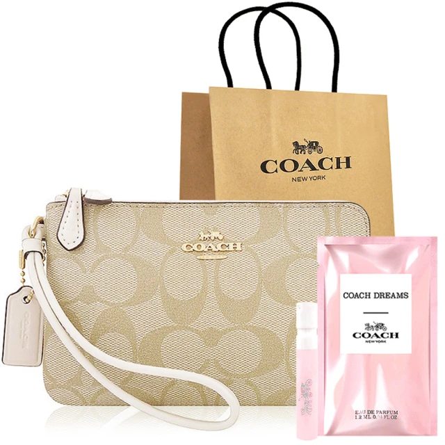 COACHCOACH 馬車大C PVC雙層手拿包+COACH Dreams逐夢隨身小香(白色)