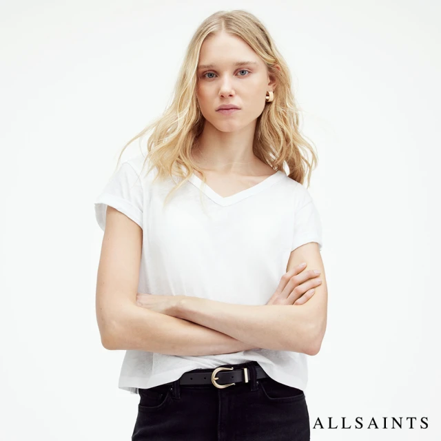 ALLSAINTSALLSAINTS ANNA 柔軟純棉V領短袖T恤-白 WM640Z(修身版型)