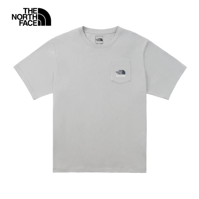 The North Face 官方旗艦 北面男女款灰色胸前LOGO口袋短袖T恤｜88G4A0M(上衣/LOGO)