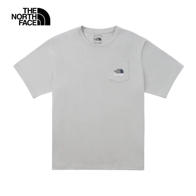 【The North Face 官方旗艦】北面男女款灰色胸前LOGO口袋短袖T恤｜88G4A0M(上衣/LOGO)