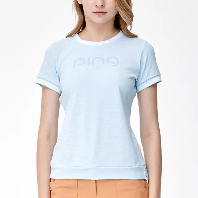 【PING】女款LOGO吸濕排汗短袖圓領T恤上衣-水藍(GOLF/高爾夫球衫/RA24131-53)