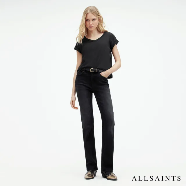 【ALLSAINTS】ANNA 柔軟純棉V領短袖T恤-黑 WM640Z(修身版型)