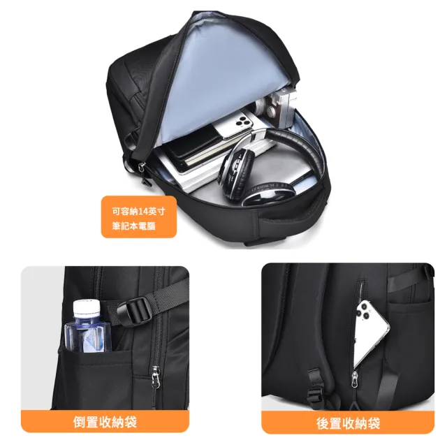 【MUAN】大容量筆電減壓雙肩後背包(學生書包/電腦包/通勤旅行/純色文青風/多夾層)