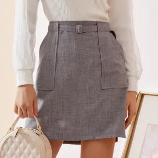 【H2O】西裝面料A字短裙 #3632005(黑/灰色)