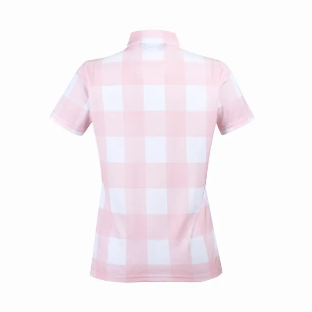 【PING】女款格紋吸濕排汗涼爽立領短袖上衣-粉橘(GOLF/高爾夫球衫/RA24119-23)