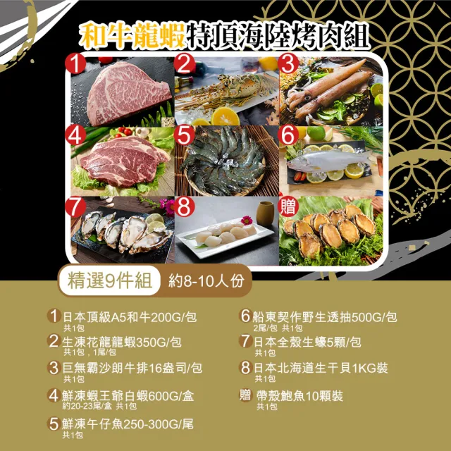 【鮮綠生活】和牛龍蝦特頂海陸烤肉9件組(約8人份量;中秋烤肉、露營、烤肉組)