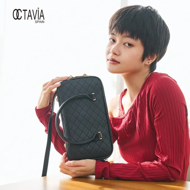 【OCTAVIA 8】OCTAVIA8 真皮- 方的原則 雙層四方菱格車線肩斜背包- 名模黑(OCTAVIA 8 2024