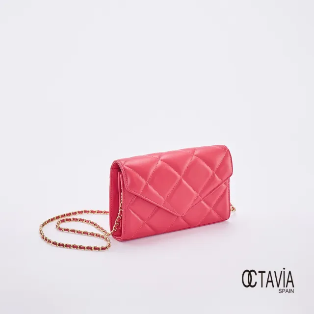 【OCTAVIA 8】雙11 OCTAVIA8 真皮- 小脾氣 羊皮大菱格信封式鍊條肩斜二用包 - 腮粉