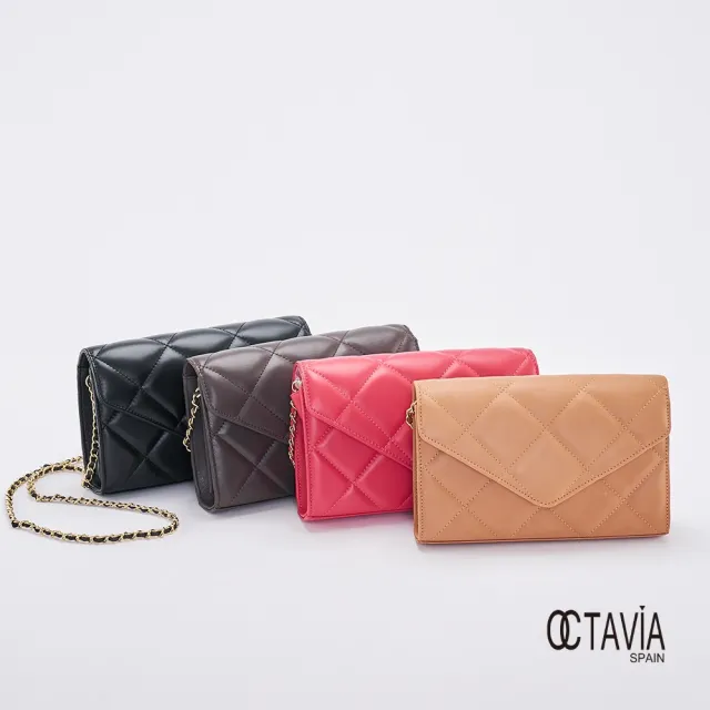 【OCTAVIA 8】雙11 OCTAVIA8 真皮- 小脾氣 羊皮大菱格信封式鍊條肩斜二用包 - 腮粉