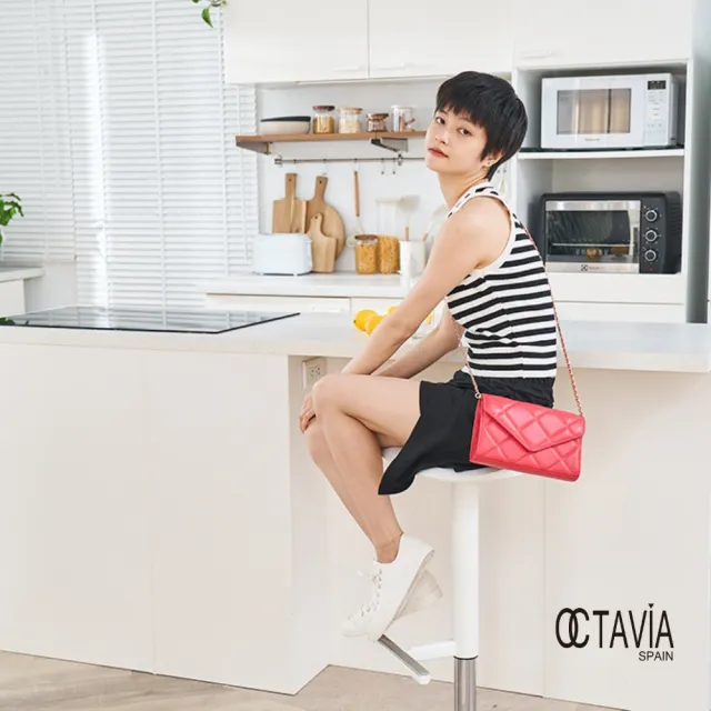 【OCTAVIA 8】雙11 OCTAVIA8 真皮- 小脾氣 羊皮大菱格信封式鍊條肩斜二用包 - 腮粉
