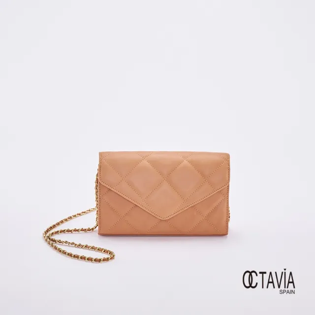 【OCTAVIA 8】雙11 OCTAVIA8 真皮- 小脾氣 羊皮大菱格信封式鍊條肩斜二用包 - 卡其