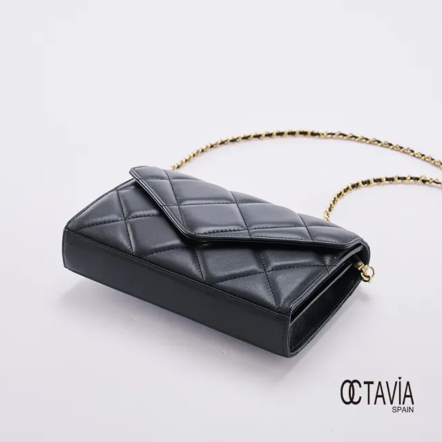 【OCTAVIA 8】雙11 OCTAVIA8 真皮- 小脾氣 羊皮大菱格信封式鍊條肩斜二用包 - 黑色