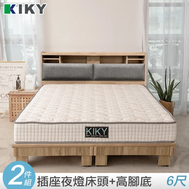 KIKY 飛燕附插座貓抓皮靠墊二件床組雙人加大6尺(床頭片+高腳六分床底)