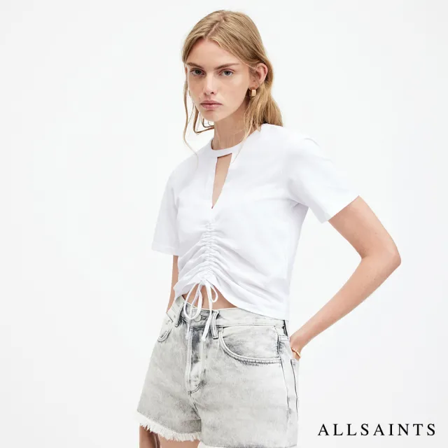 【ALLSAINTS】GIGI 輕薄純棉抽繩短袖T恤-白 WM161W(修身版型)