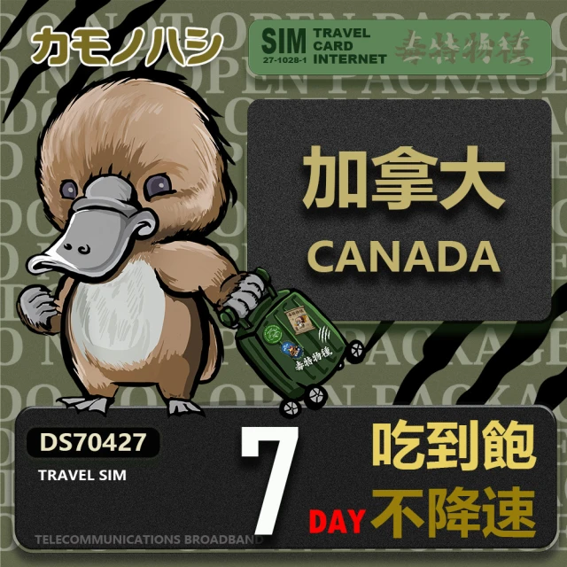 platypus 鴨嘴獸 Travel Sim 加拿大7天 吃到飽不降速 上網卡