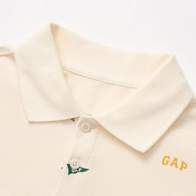 【GAP】男童裝 Logo純棉印花長袖POLO衫-象牙白(642597)