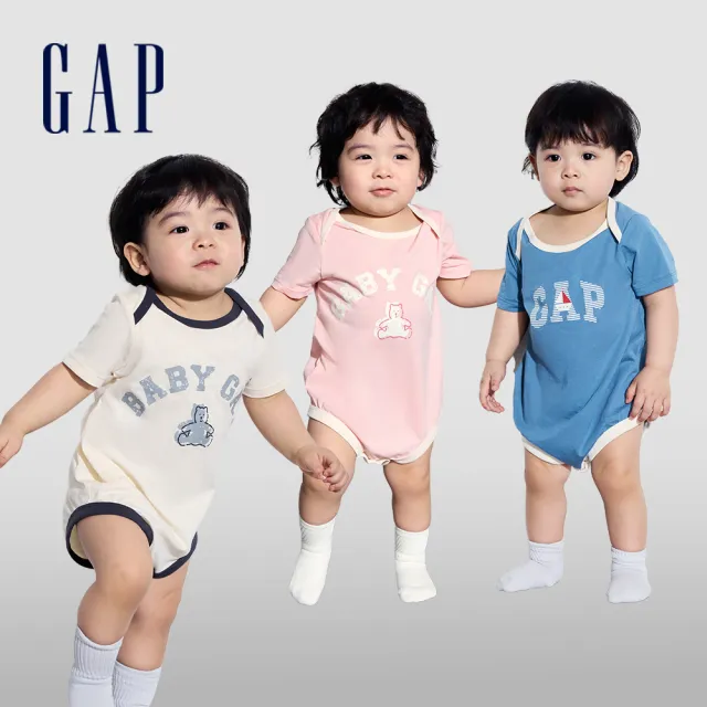 【GAP】嬰兒裝 Logo純棉印花圓領短袖包屁衣-多色可選(505556&505656)