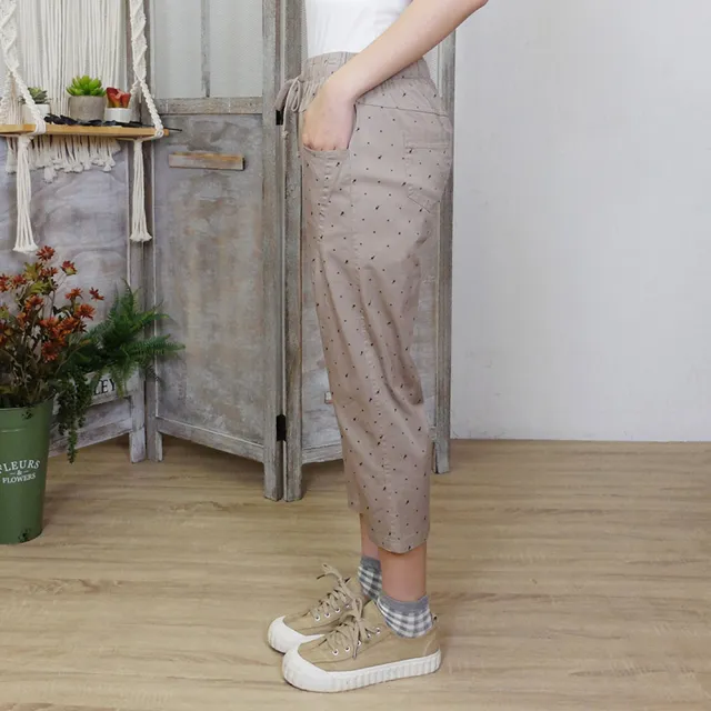 【Hana Mokuba】花木馬日系女裝綁帶鬆緊腰休閒點點七分褲(七分褲)