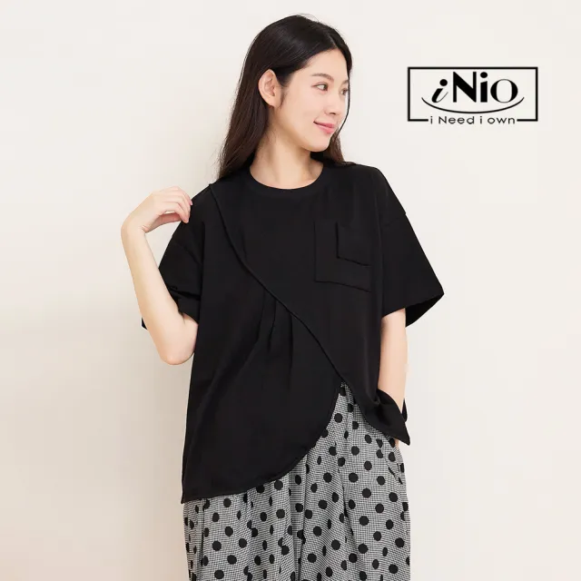 【iNio 衣著美學】短袖上衣 夏新品 現貨 棉質 圓領 不對稱下擺 拼接 短袖棉T(CDW1154)