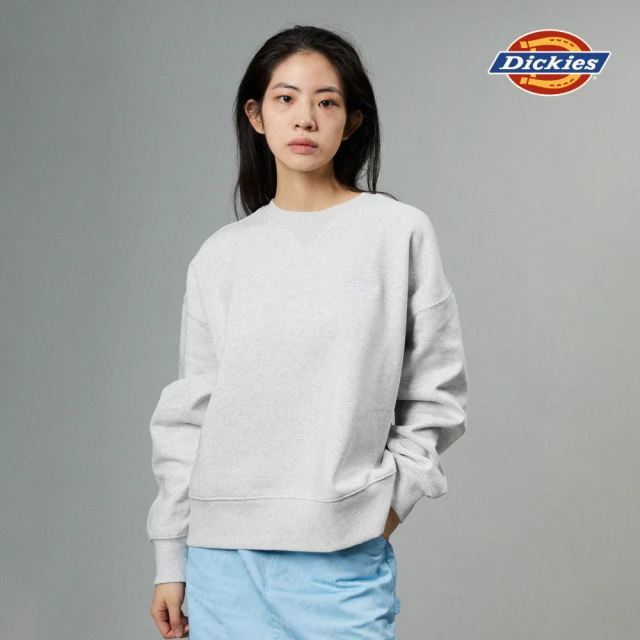 Dickies 女款羽灰色抓絨胸前簡約刺繡Logo長袖休閒大學T｜DK012347CQ8