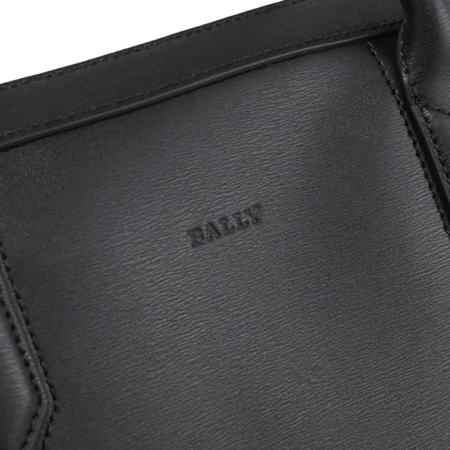 【BALLY】簡約經典LOGO烙印小牛皮手提兩用包商務包公事包(黑 買就隨機送BV鑰匙圈)