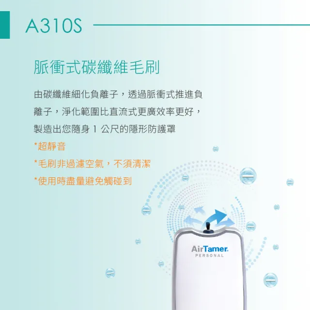【AirTamer】雙入組A310S-美國個人隨身負離子空氣清淨機(☆黑白兩色可選)