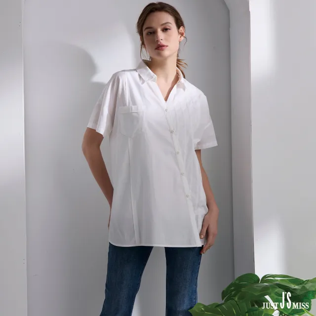 【Just J’S Miss】不對稱斜開扣微Oversize襯衫