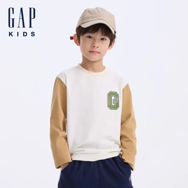 【GAP】男童裝 Logo純棉印花圓領長袖T恤-象牙白(643079)