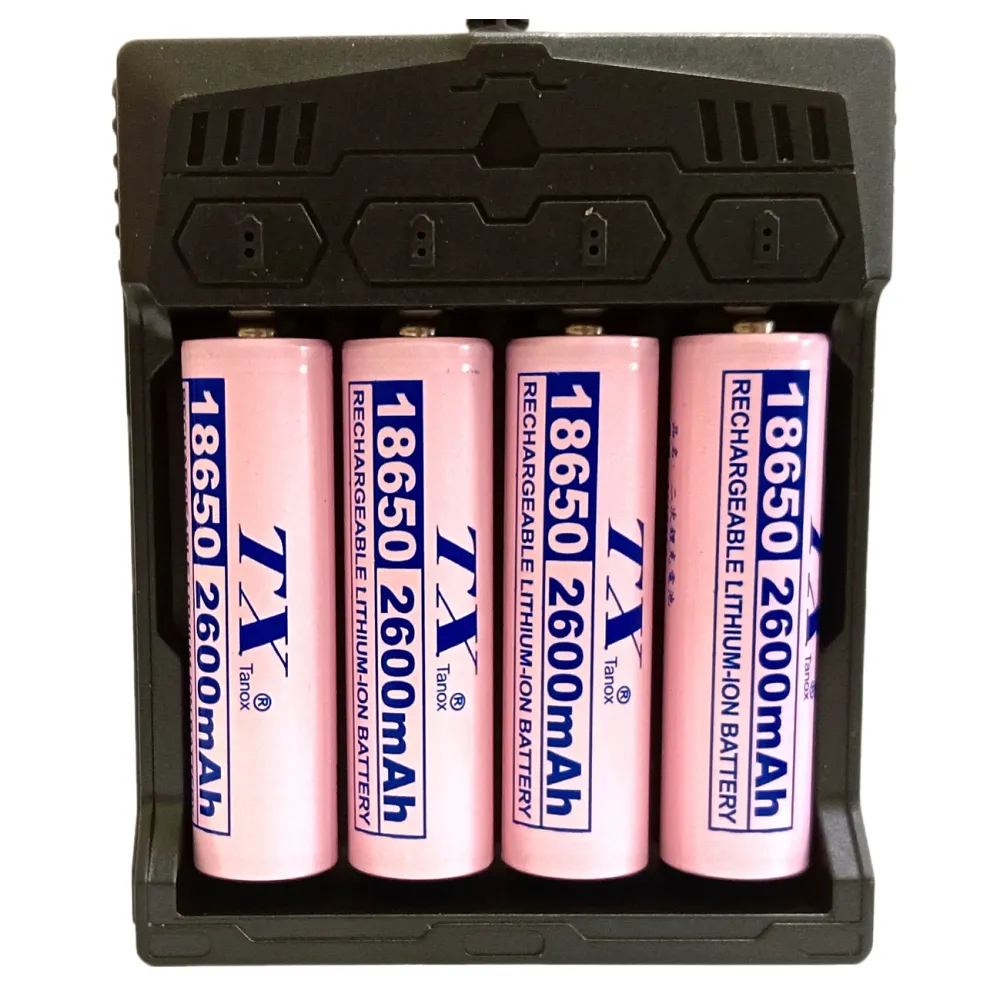 【TX 特林】18650鋰充電池2600mAh-4入+四槽USB充電器(2600-4+4USB)