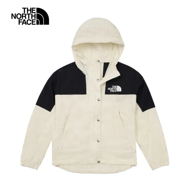 【The North Face 官方旗艦】北面女款米白色DWR防潑水下擺抽繩連帽外套｜81RXROU