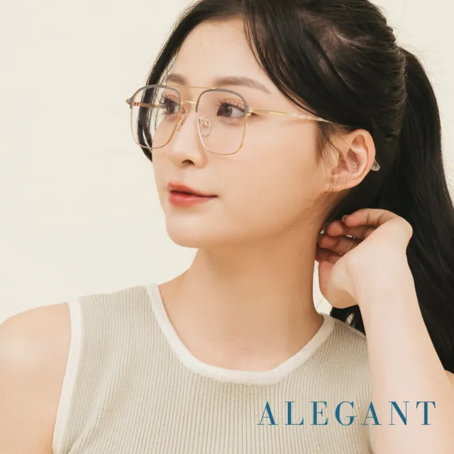 【ALEGANT】歐式古典雙樑設計嵐霧扉金飛官款雲紗鏡腿設計UV400濾藍光眼鏡(特蕾莎的輝頌)