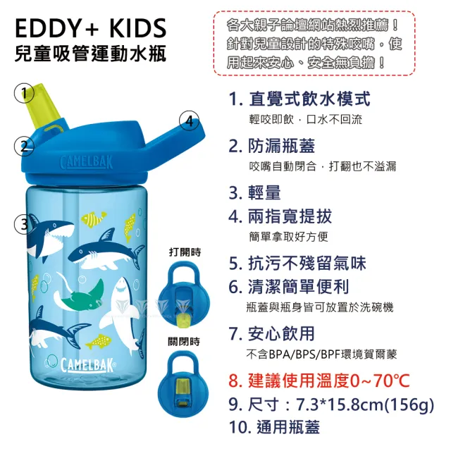 【CAMELBAK】400ml eddy+ 兒童吸管運動水瓶(公司貨/多喝水/兒童水壺/防塵蓋)