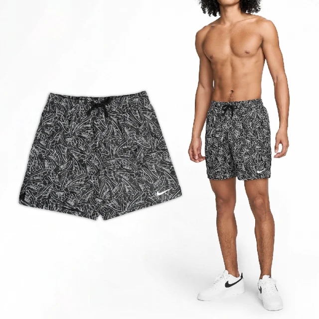 NIKE 耐吉 短褲 Swim Sneakers Volley Shorts 男款 黑 白 7吋 速乾 寬鬆 海灘褲(NESSE522-001)